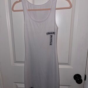 Viral White Tank Dress with Black Graphic